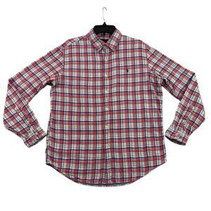 Ralph Lauren Polo Flannel Shirt Mens Size L Pink Button Up Plaid Blue Pony